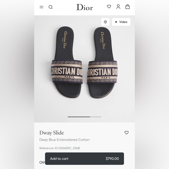 Christian Dior Dway Slides Deep Blue Embroidered Cotton Sandals Size 37.5 - Picture 8 of 8